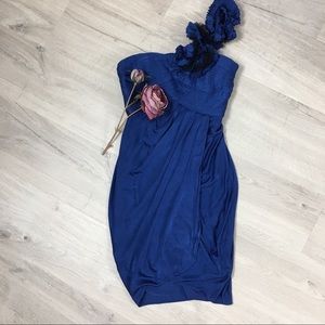 BCBGMaxaAzria One Shoulder Blue Dress Sz XS